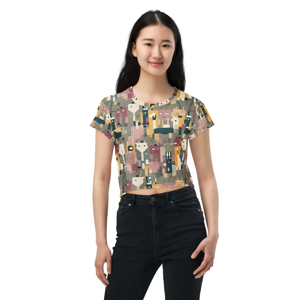 Robot Reverie on Crop Tee — Front