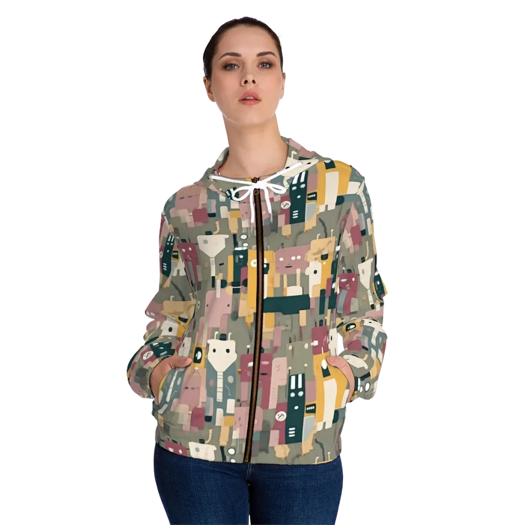 Robot Reverie on Women's Full-Zip Hoodie — Front On Person