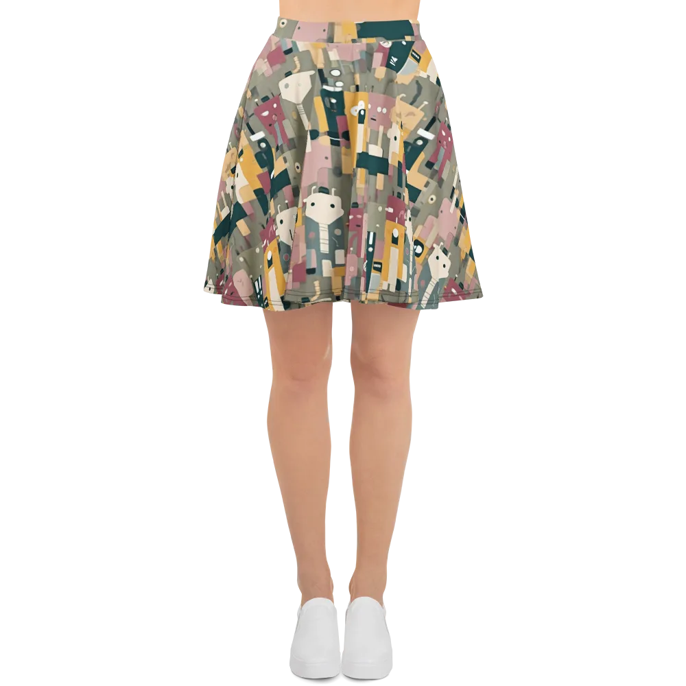 Robot Reverie on Skater Skirt — Front