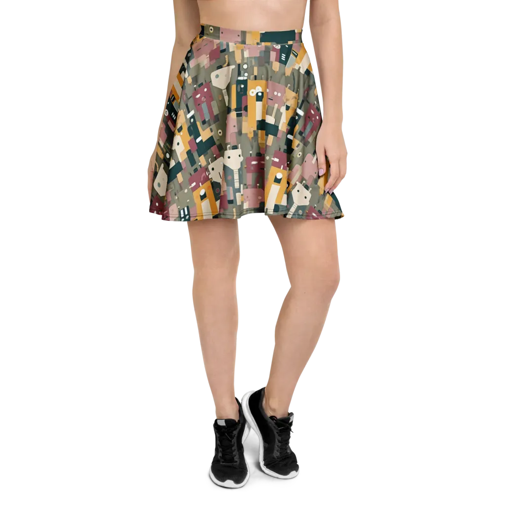 Robot Reverie on Skater Skirt — Front
