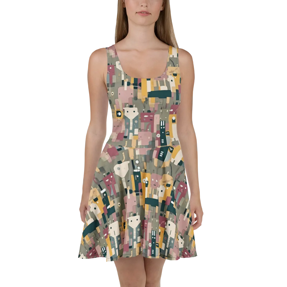 Robot Reverie on Skater Dress — Front