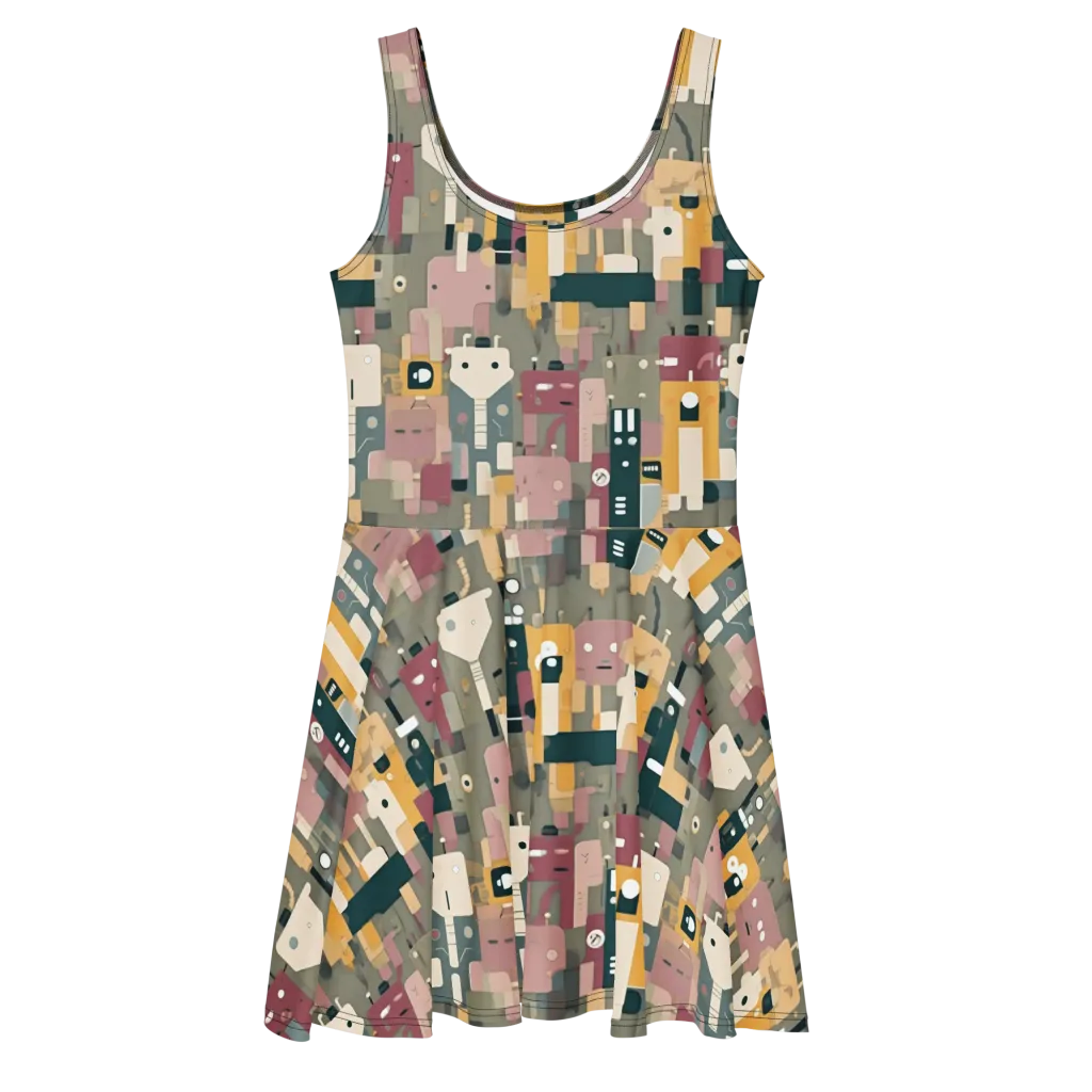 Robot Reverie on Skater Dress — Front