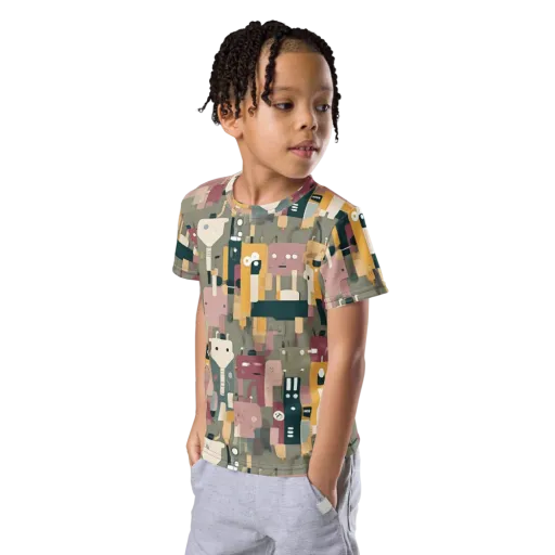 Robot Reverie on a Kids Crew Neck T-Shirt