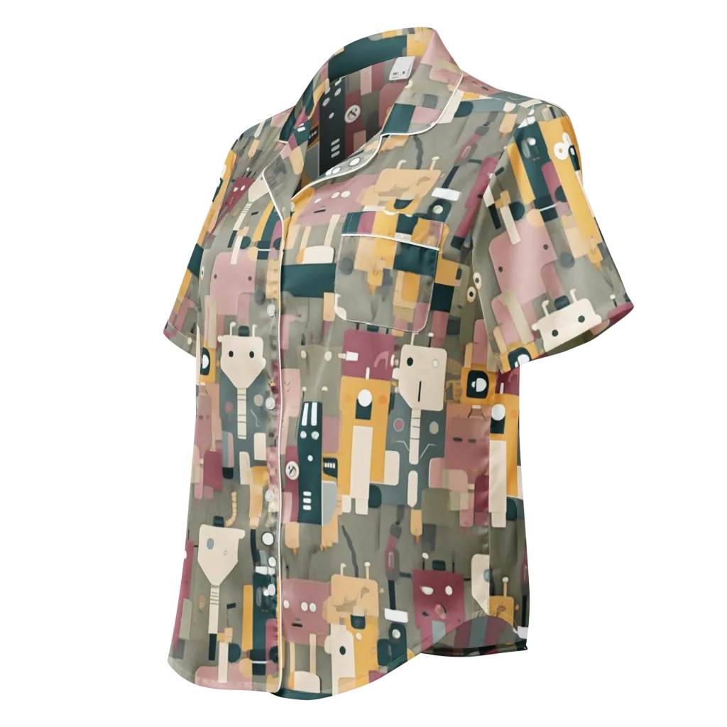 Robot Reverie on Women's Short Sleeve Pajama Top — Left Front