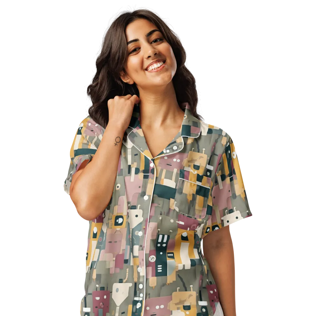 Robot Reverie on Women's Short Sleeve Pajama Top — Front
