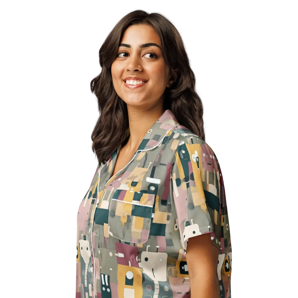 Robot Reverie on Women's Short Sleeve Pajama Top — Left Front