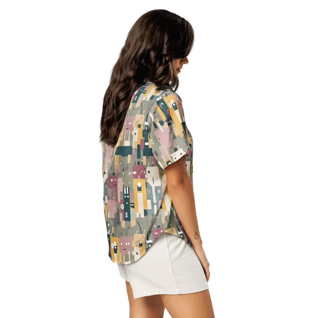 Robot Reverie on Women's Short Sleeve Pajama Top — Right Back