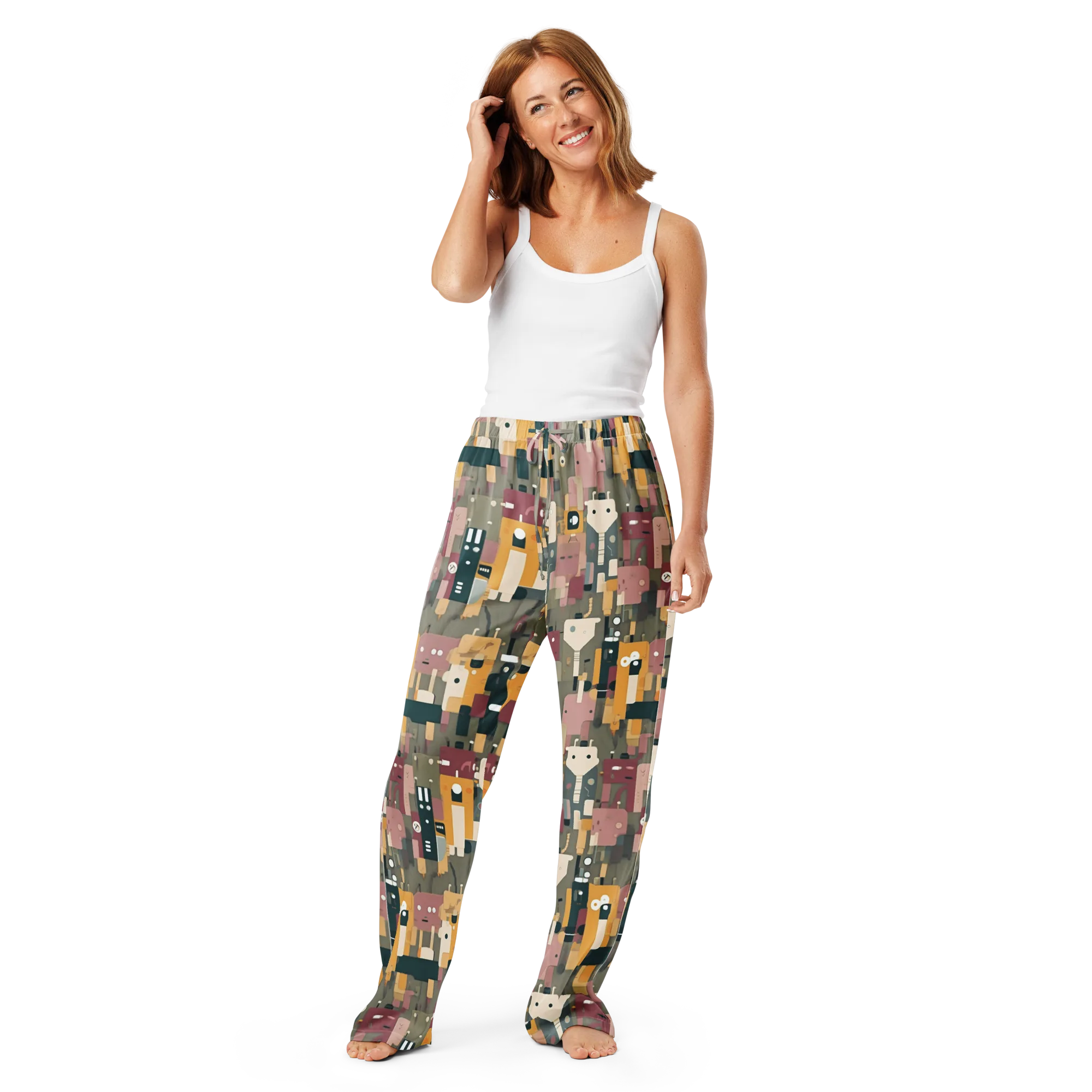 Robot Reverie on Women's Pajama Pants — Front