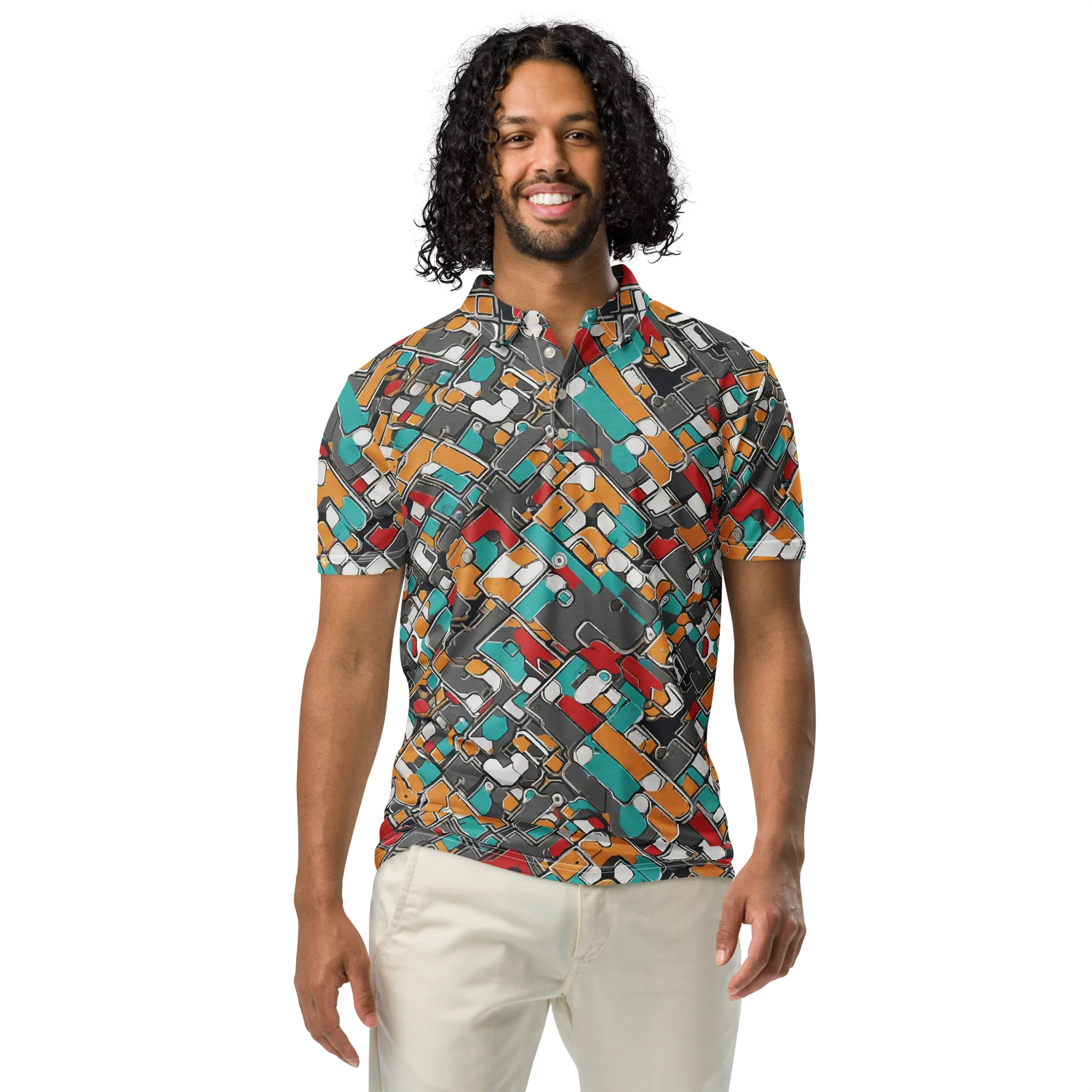Neon Switchboard on Men's Slim Fit Polo Shirt — Front