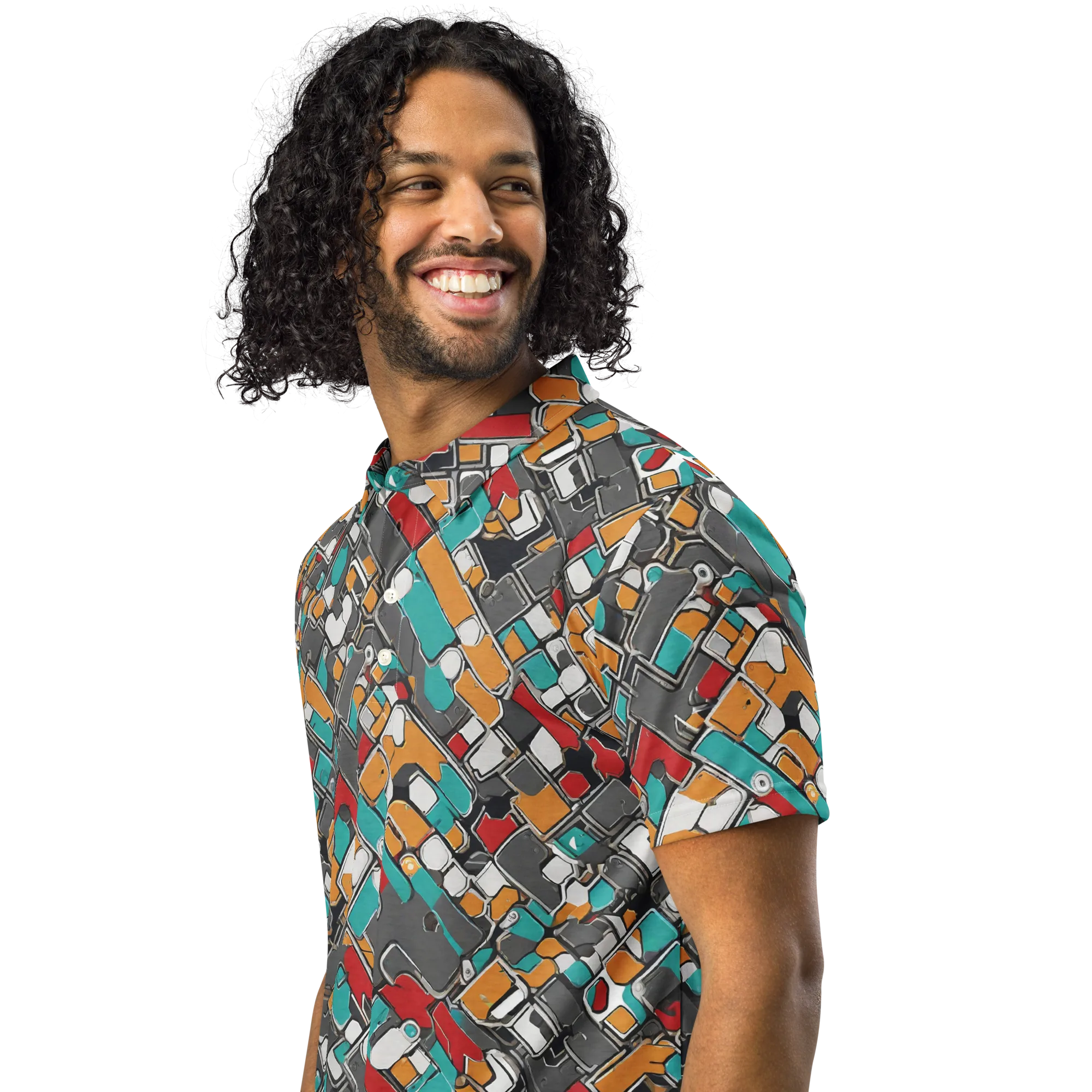 Neon Switchboard on Men's Slim Fit Polo Shirt — Left Front