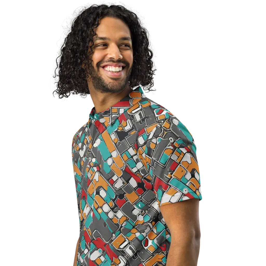 Neon Switchboard on Men's Slim Fit Polo Shirt — Left Front