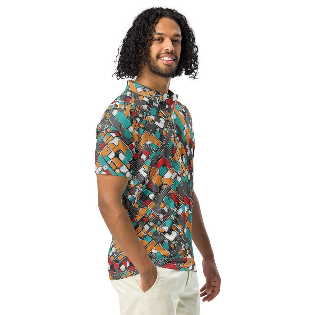Neon Switchboard on Men's Slim Fit Polo Shirt — Right Front