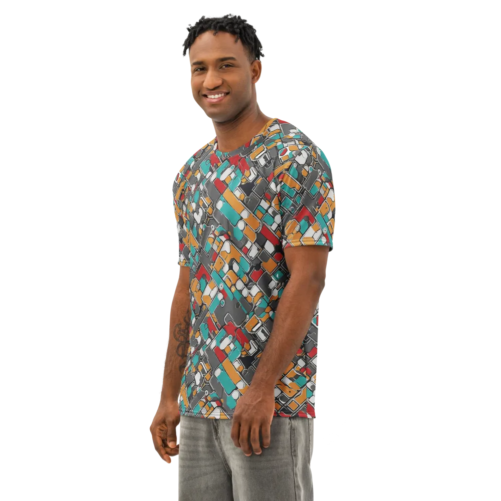 Neon Switchboard on Men's Cotton Crew Neck T-Shirt — Left Front