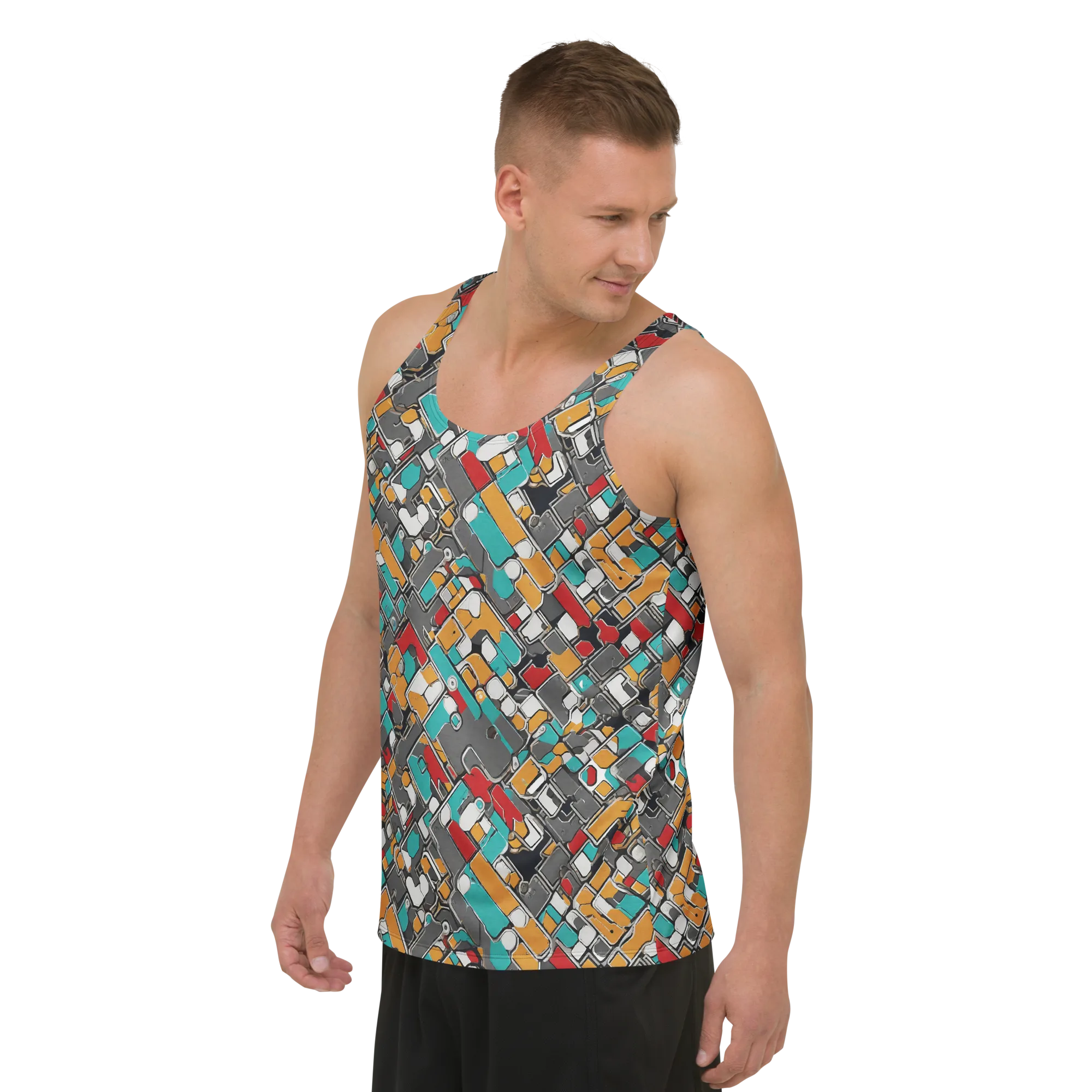 Neon Switchboard on Men's Tank Top — Left Front