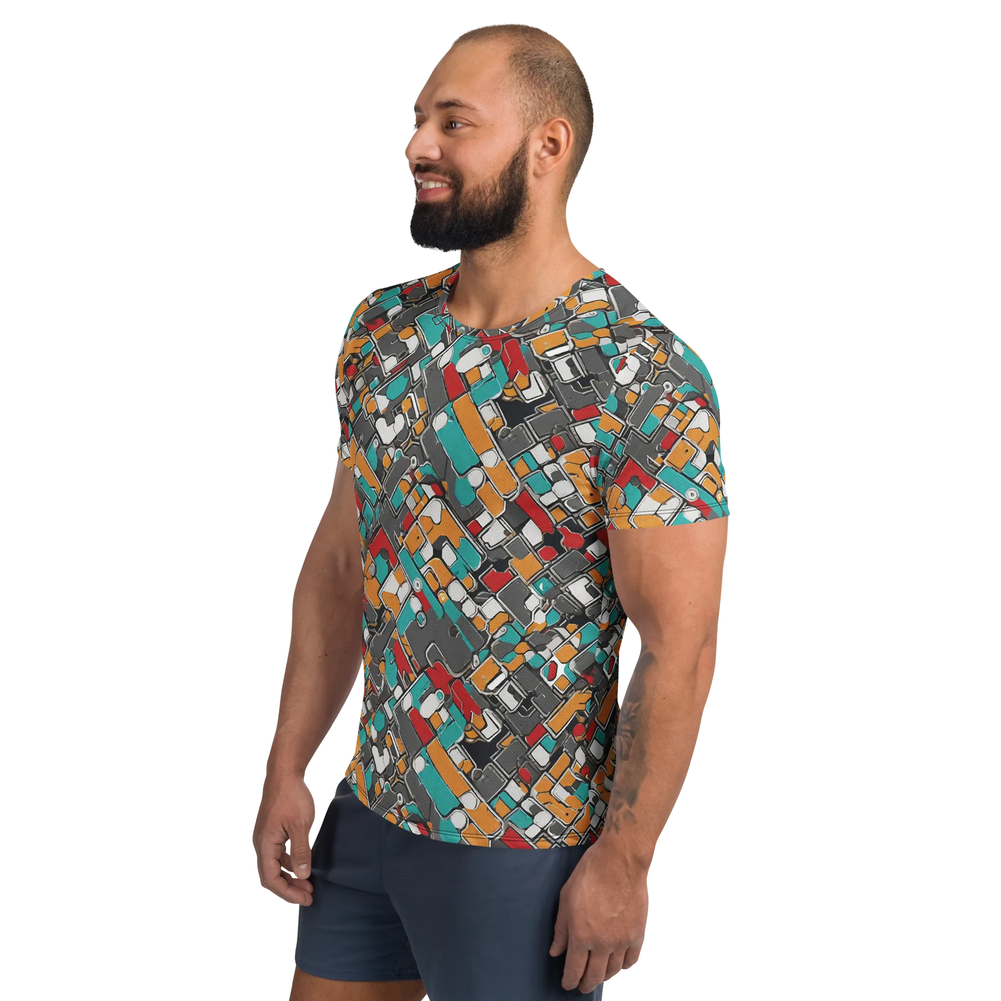 Neon Switchboard on Men's Athletic T-Shirt — Left