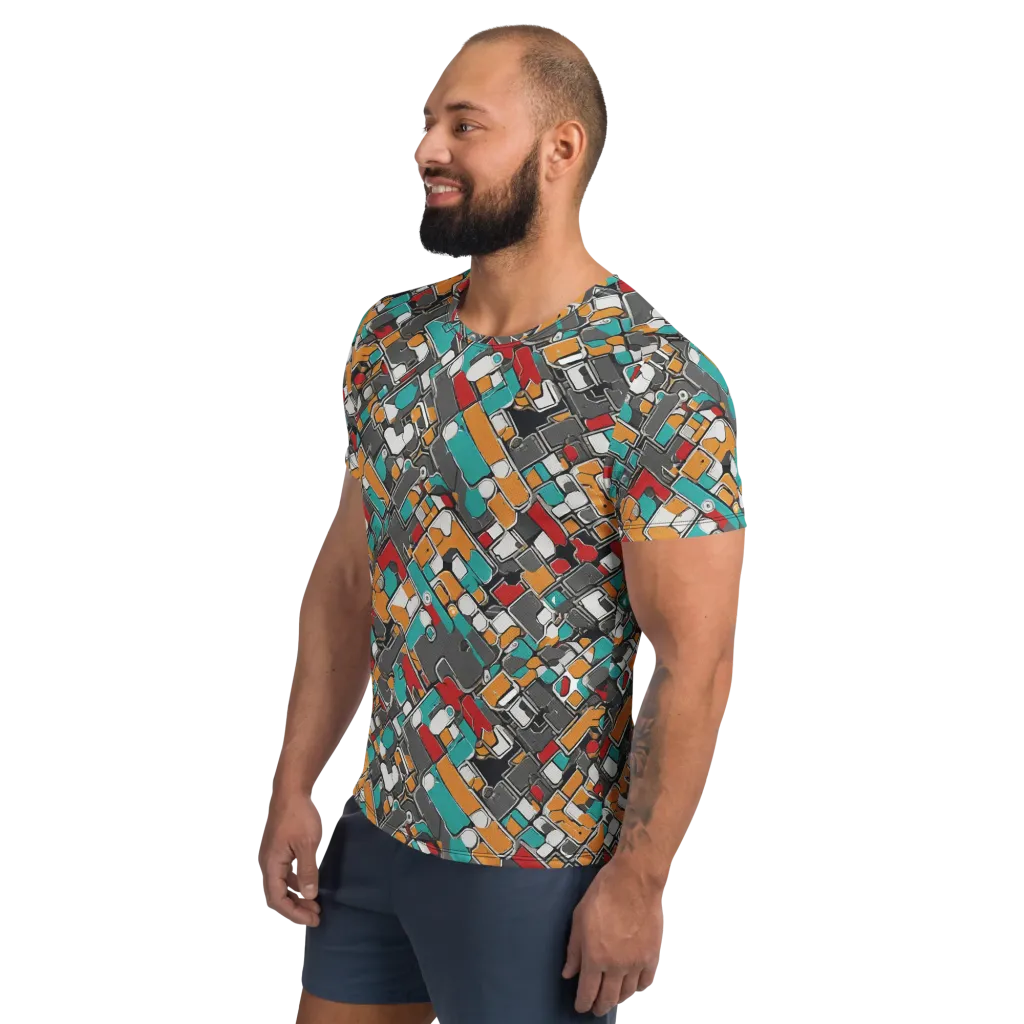 Neon Switchboard on Men's Athletic T-Shirt — Left