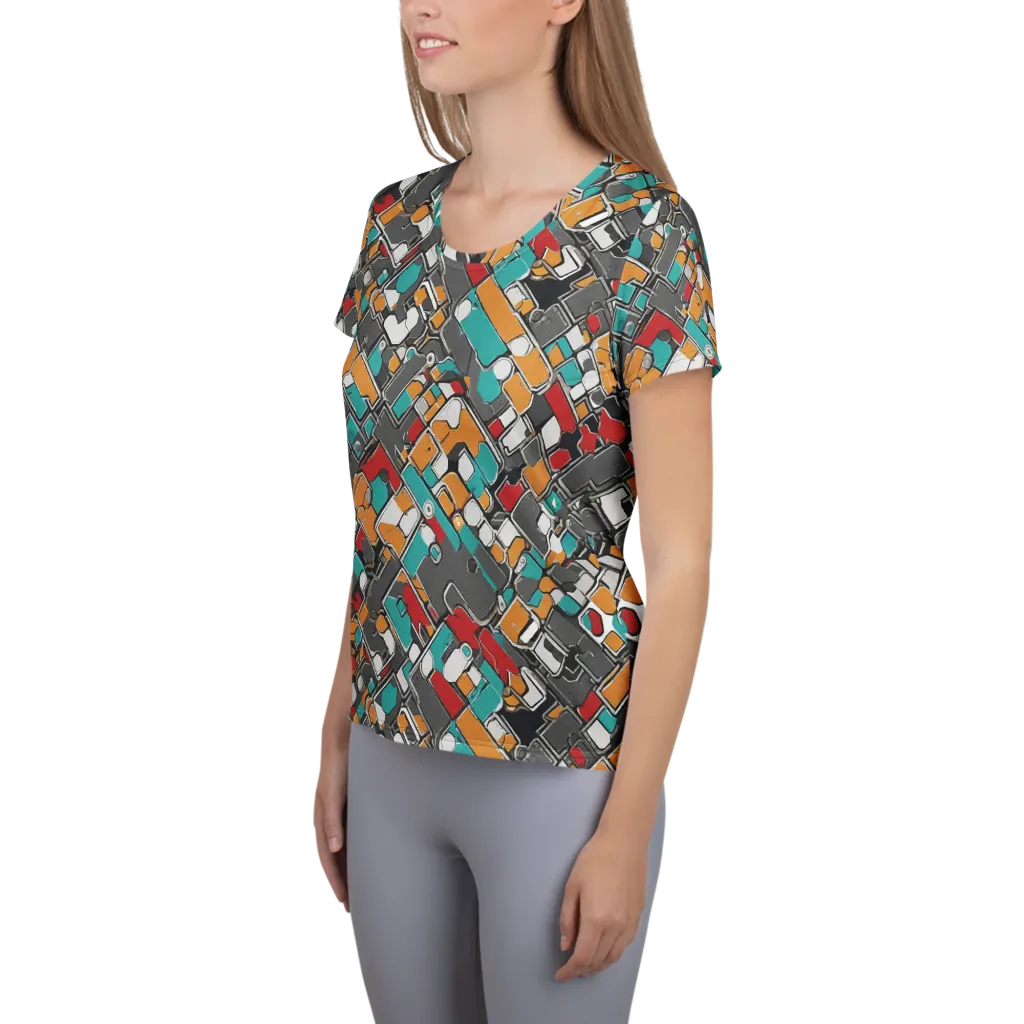 Neon Switchboard on Women's Athletic T-Shirt — Left