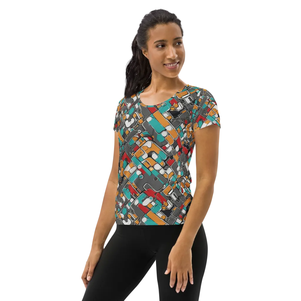 Neon Switchboard on Women's Athletic T-Shirt — Left