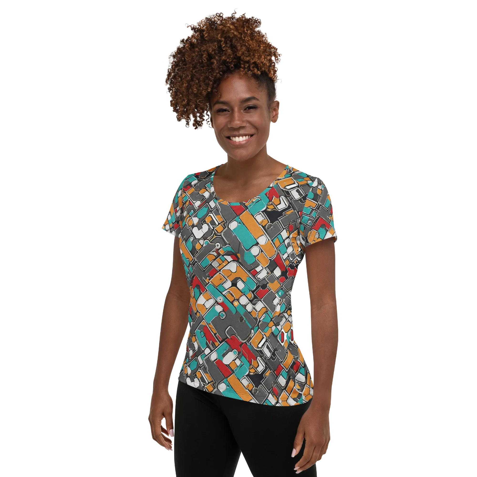 Neon Switchboard on Women's Athletic T-Shirt — Left