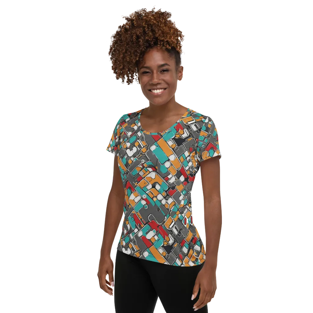 Neon Switchboard on Women's Athletic T-Shirt — Left