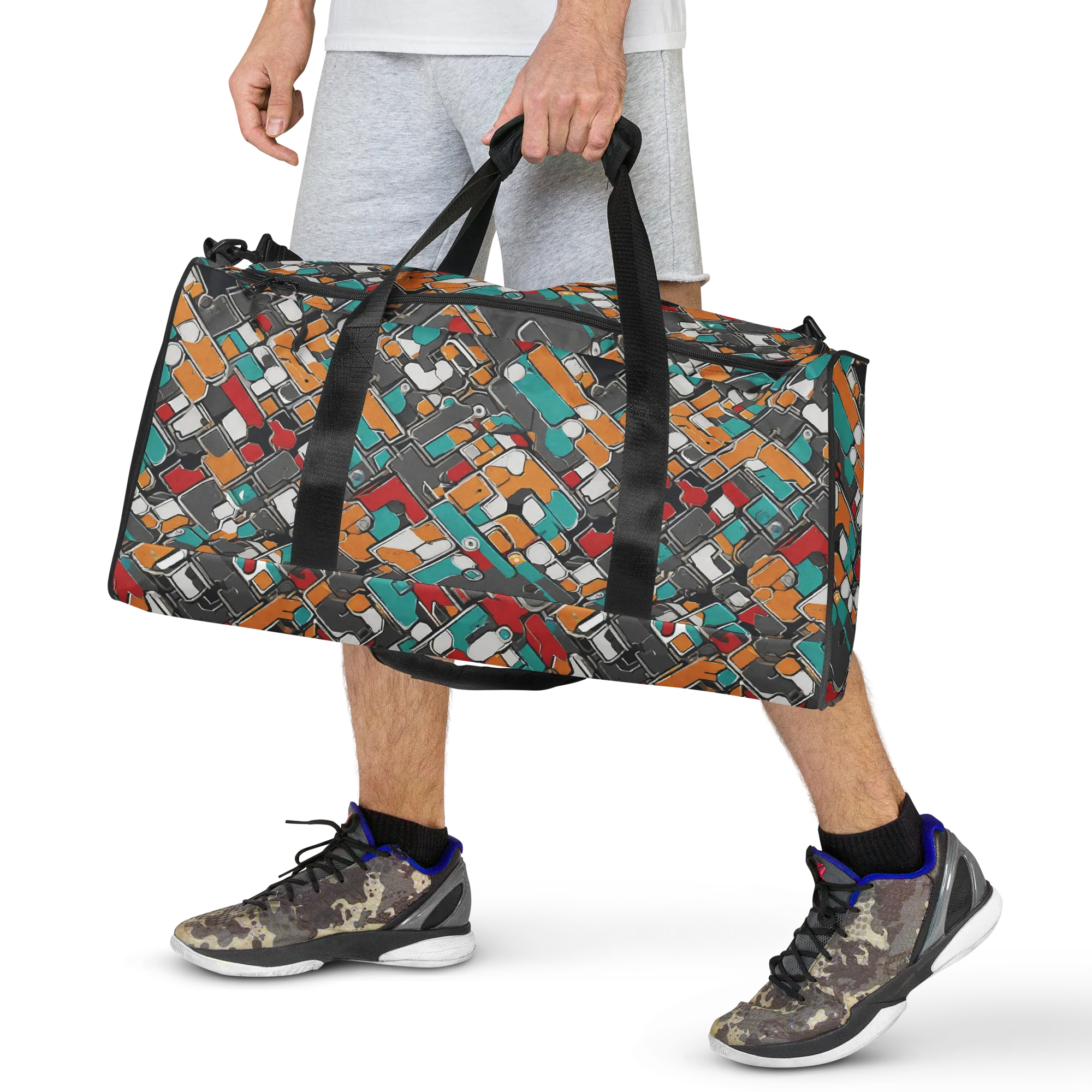 Neon Switchboard on Duffle Bag — Front