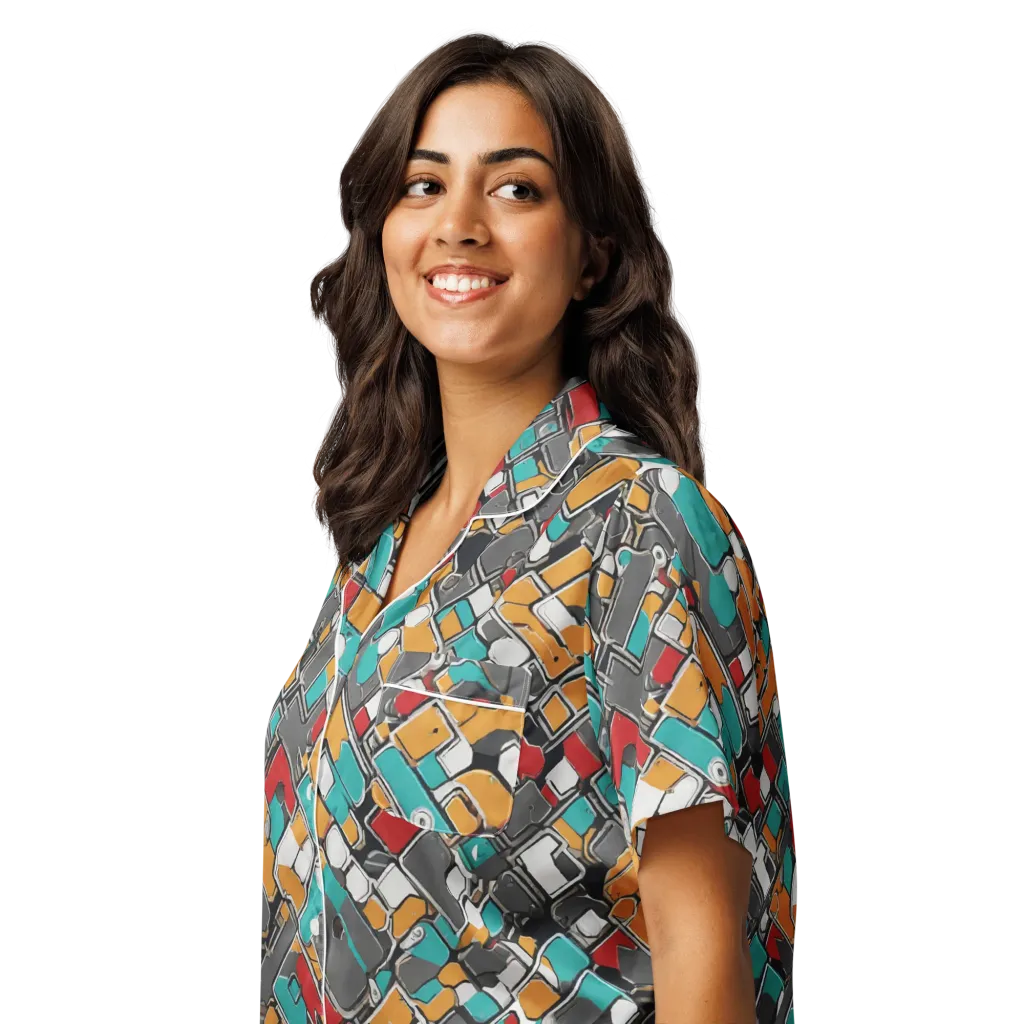 Neon Switchboard on Women's Short Sleeve Pajama Top — Left Front