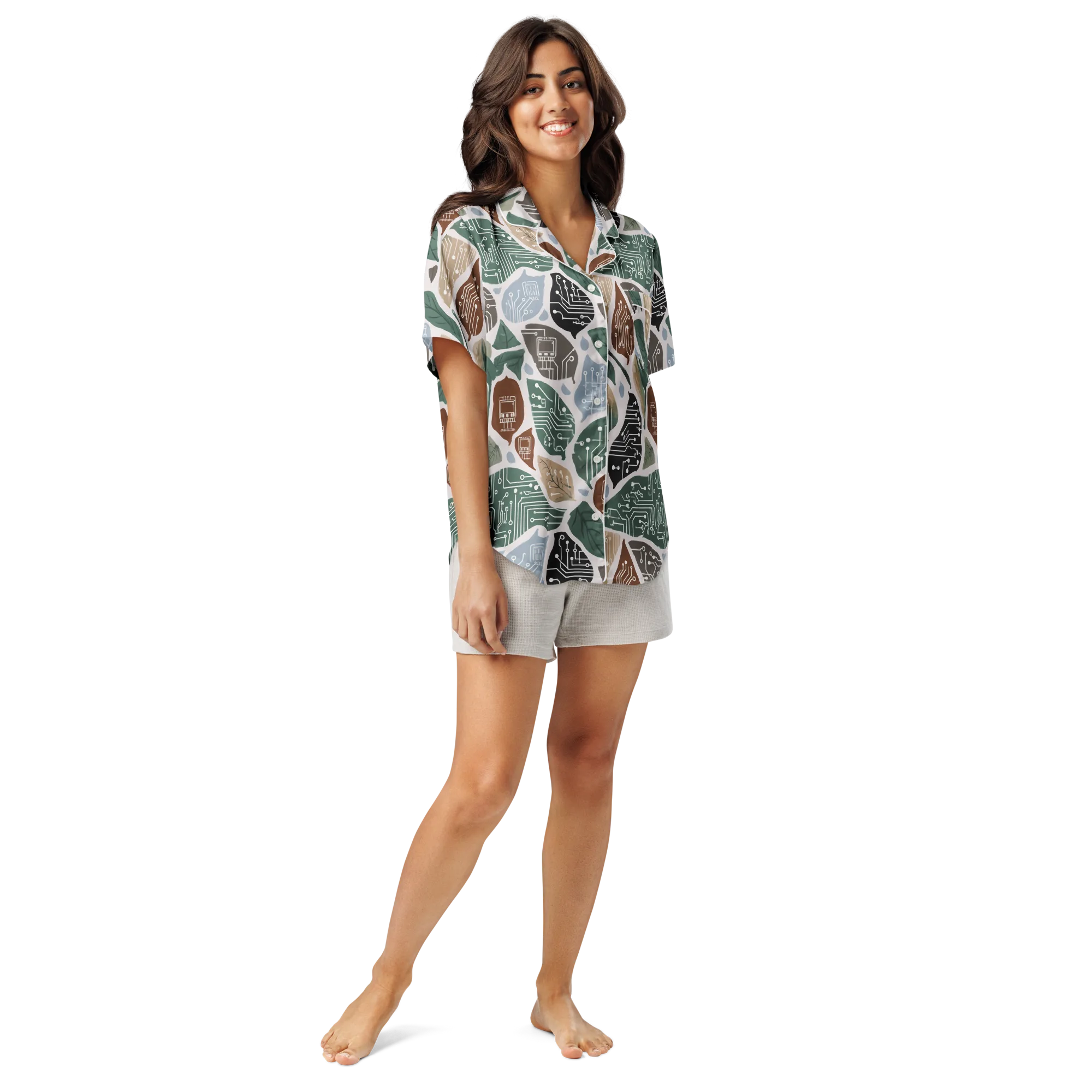 Botanical Logic on Women's Short Sleeve Pajama Top — Front