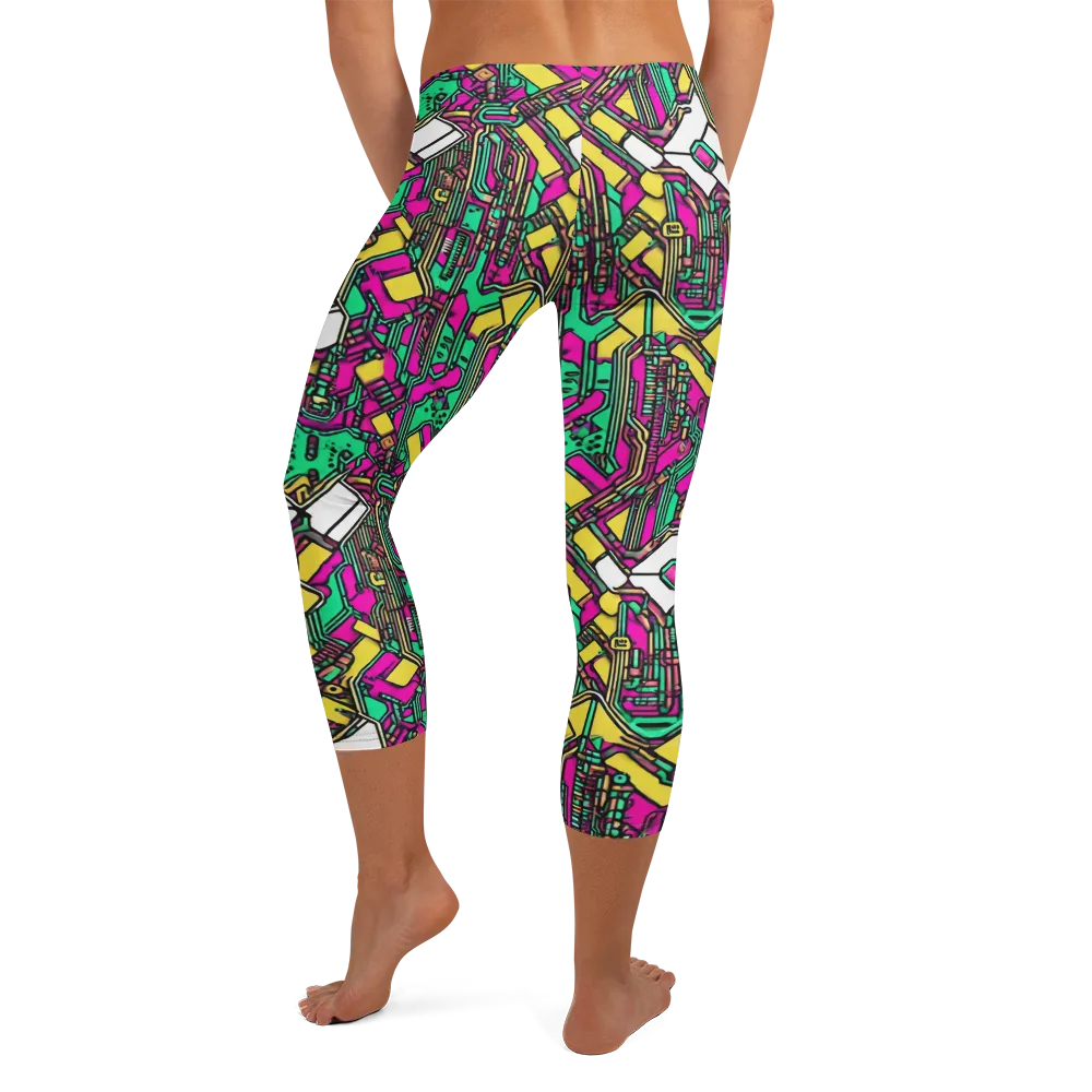 Synthwave Wiring on Capri Leggings — Back