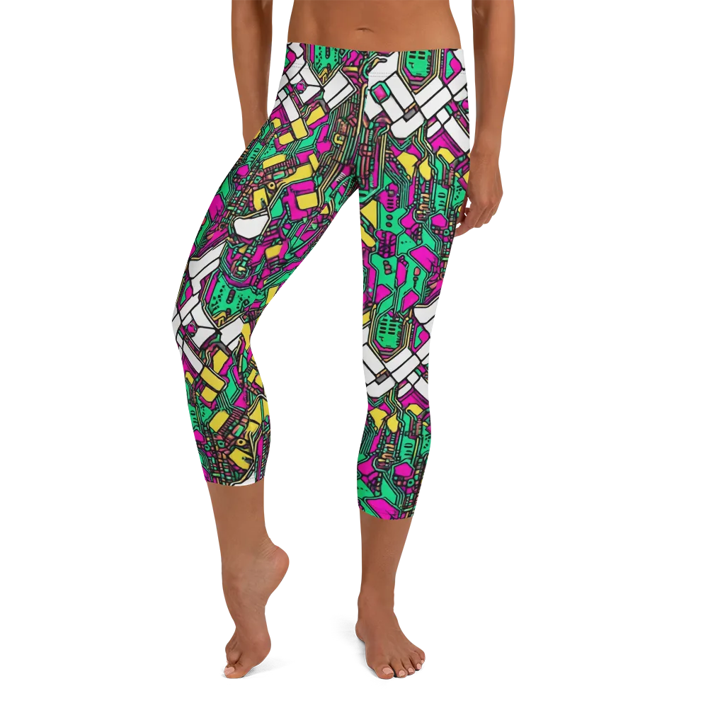 Synthwave Wiring on Capri Leggings — Front