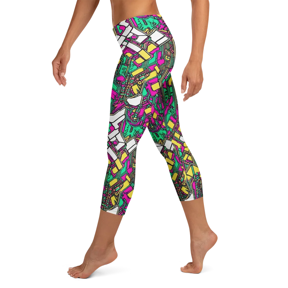 Synthwave Wiring on Capri Leggings — Left