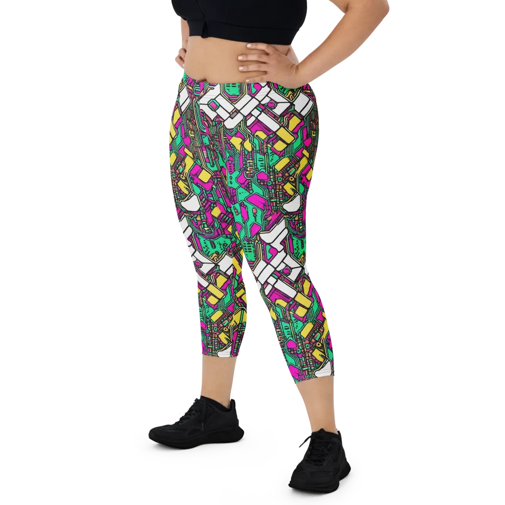 Synthwave Wiring on Capri Leggings — Front