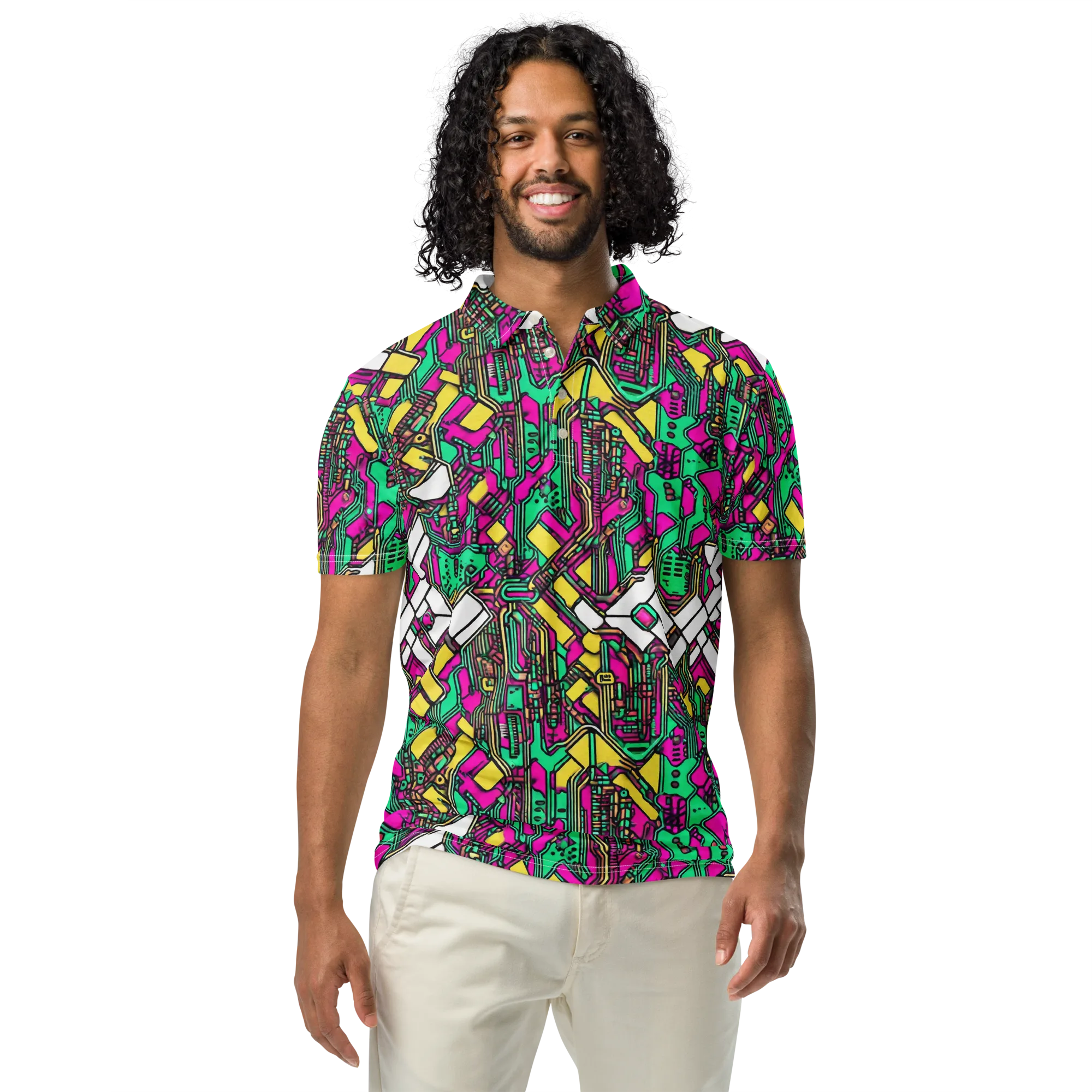 Synthwave Wiring on Men's Slim Fit Polo Shirt — Front