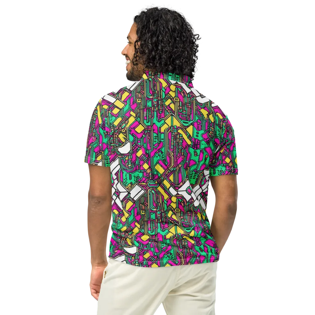 Synthwave Wiring on Men's Slim Fit Polo Shirt — Back