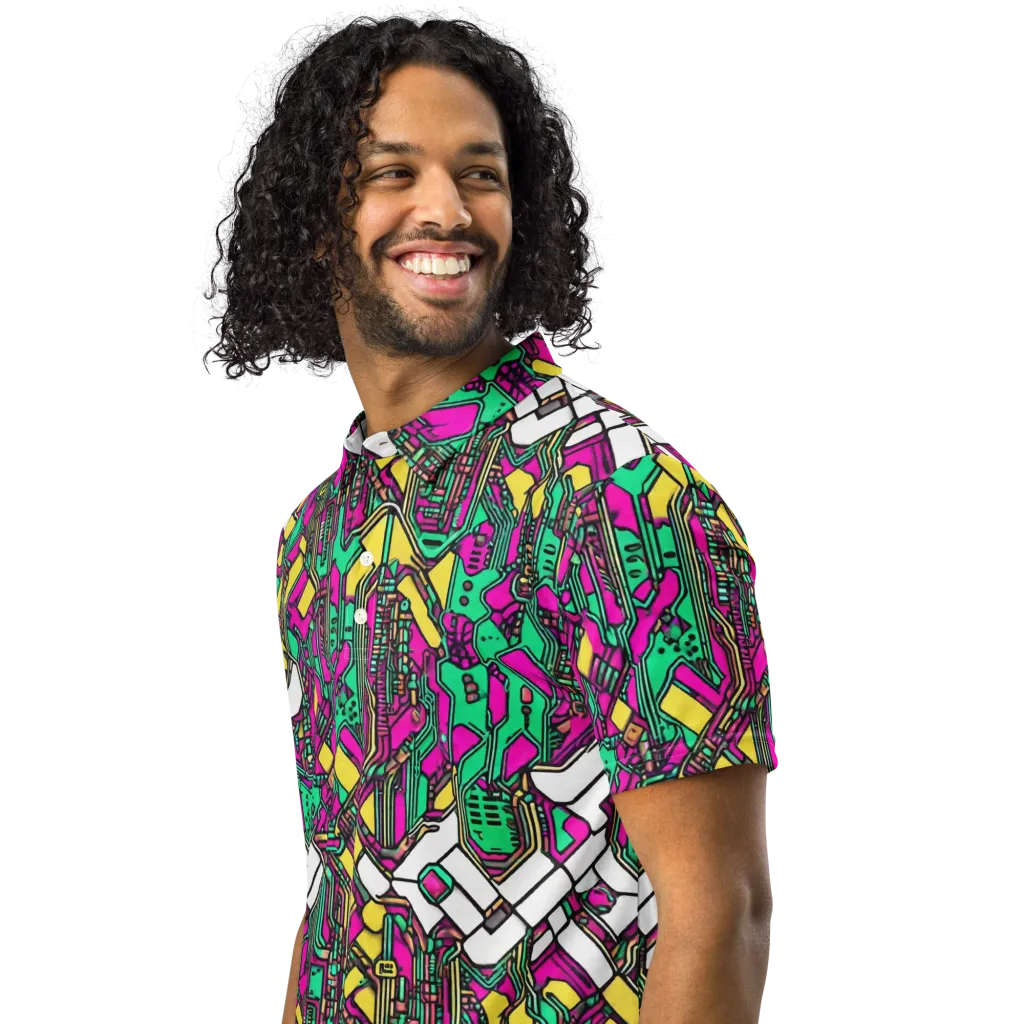 Synthwave Wiring on Men's Slim Fit Polo Shirt — Left Front