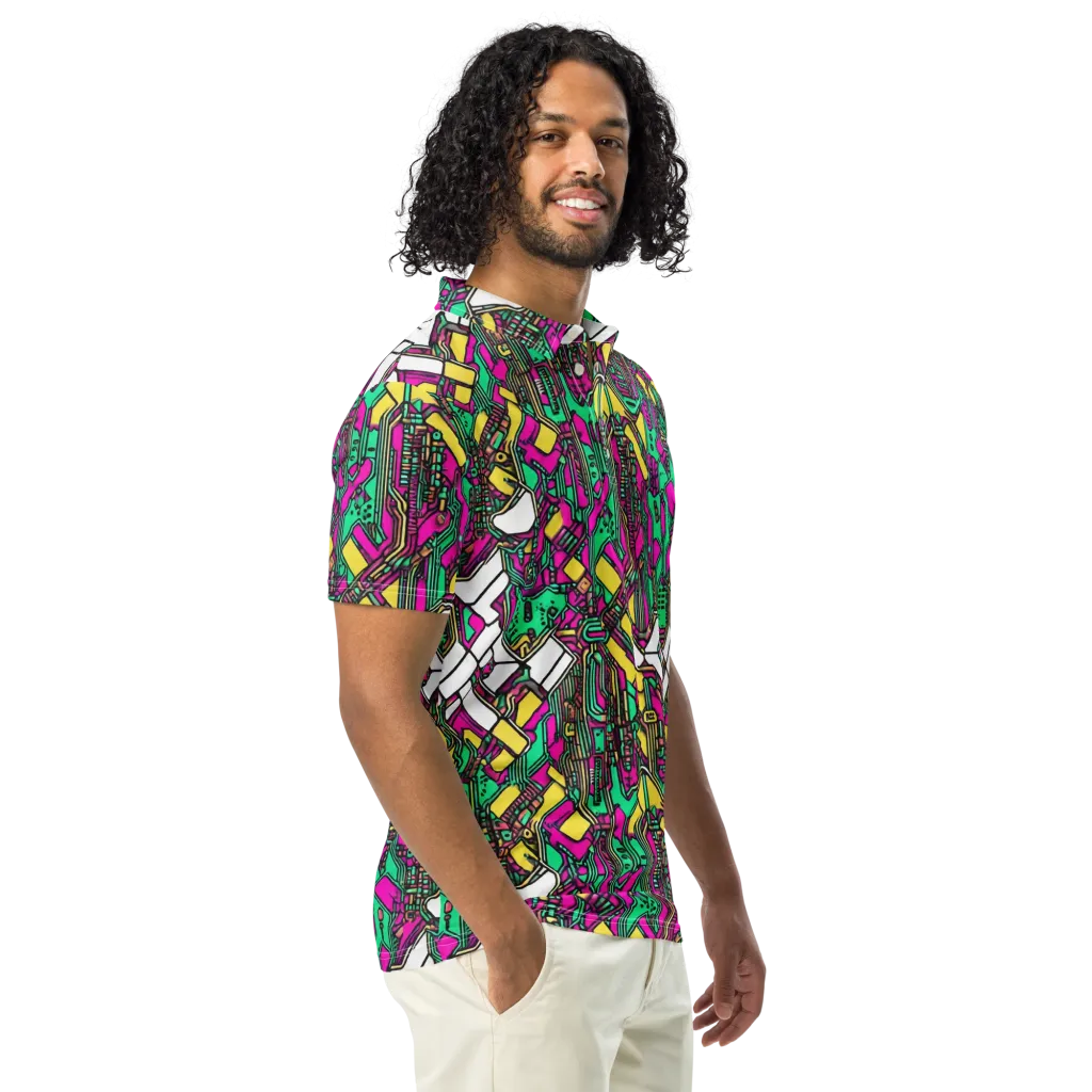 Synthwave Wiring on Men's Slim Fit Polo Shirt — Right Front