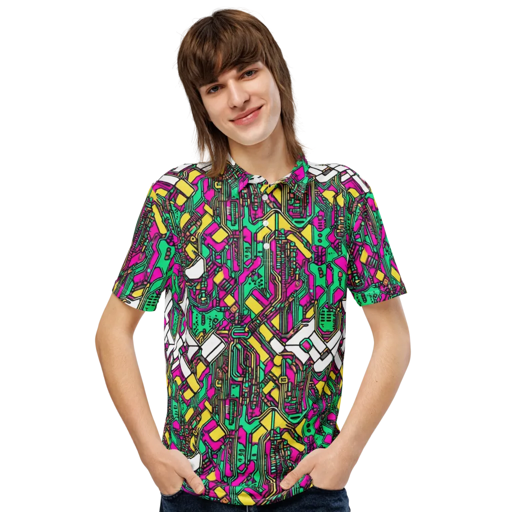 Synthwave Wiring on Men's Slim Fit Polo Shirt — Front