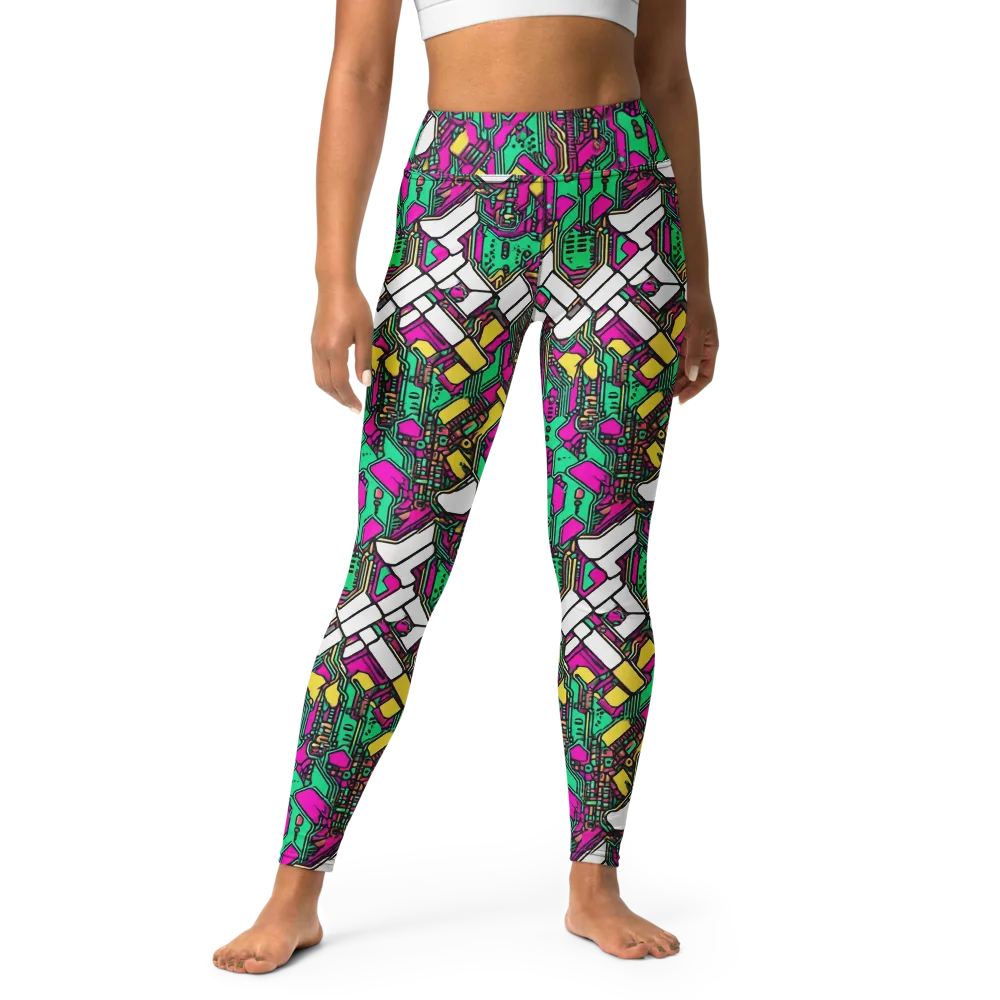 Synthwave Wiring on Yoga Leggings — Front