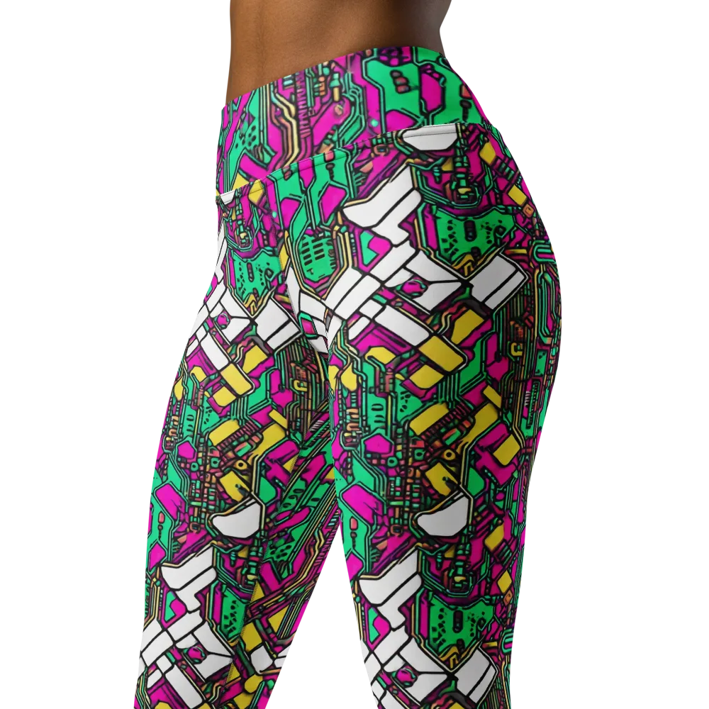 Synthwave Wiring on Yoga Leggings — Left Front