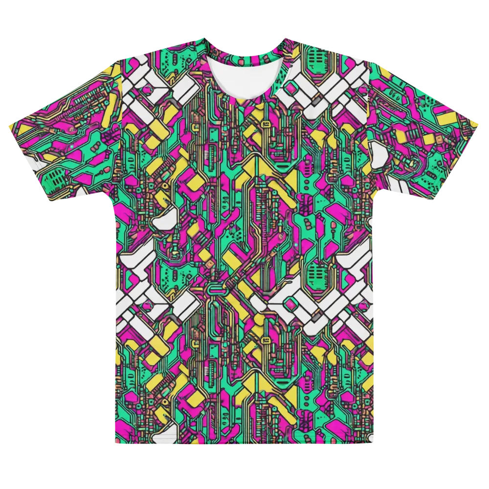 Synthwave Wiring on Men's Cotton Crew Neck T-Shirt — Front