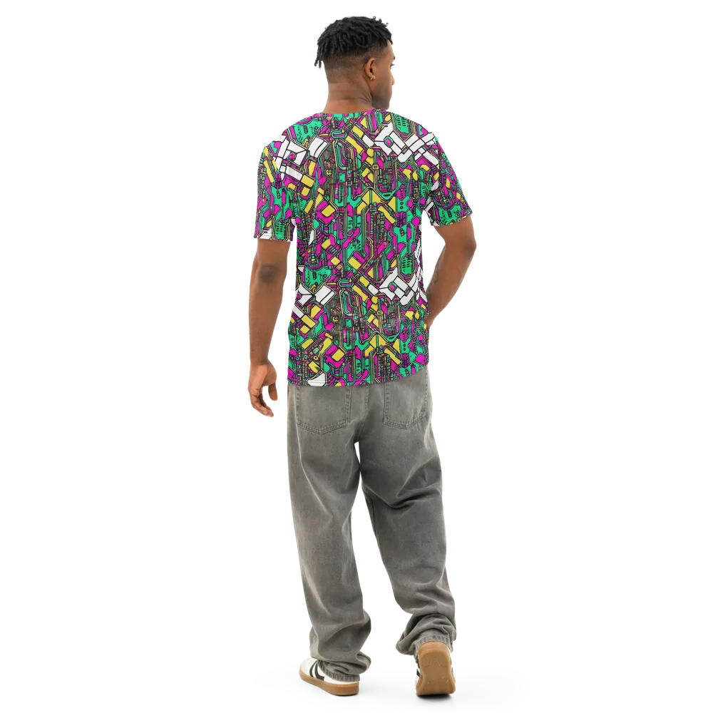 Synthwave Wiring on Men's Cotton Crew Neck T-Shirt — Back