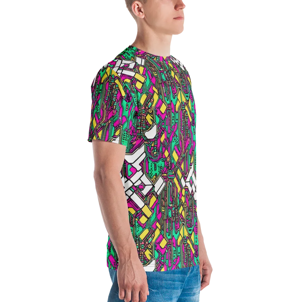 Synthwave Wiring on Men's Crew Neck T-Shirt — Right