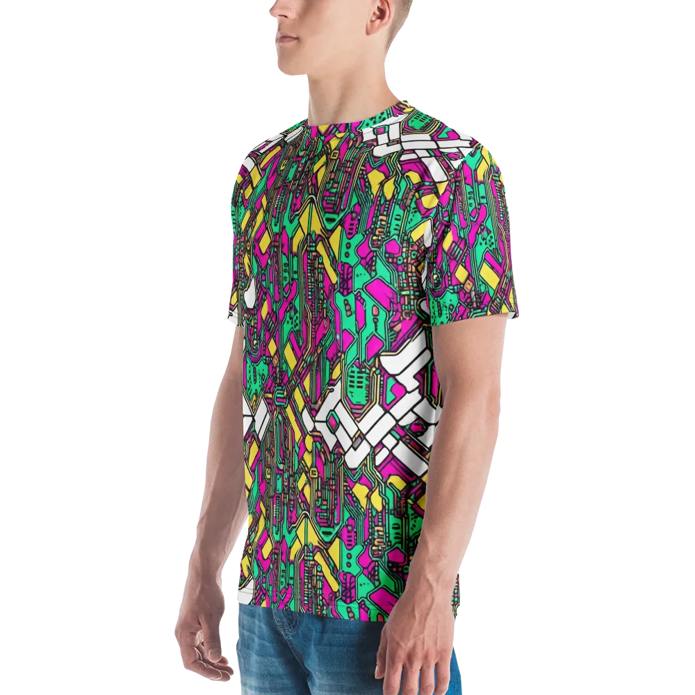Synthwave Wiring on Men's Crew Neck T-Shirt — Left