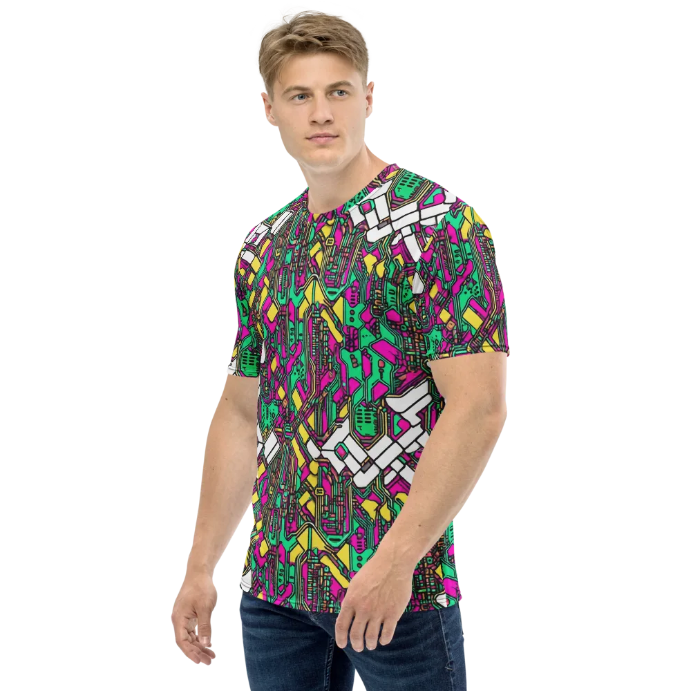 Synthwave Wiring on Men's Crew Neck T-Shirt — Left