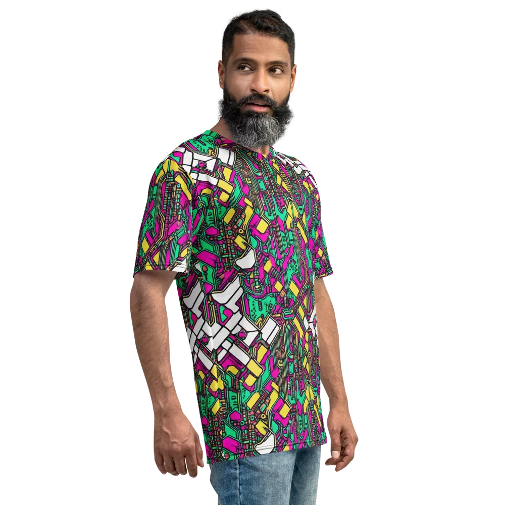 Synthwave Wiring on Men's Crew Neck T-Shirt — Right