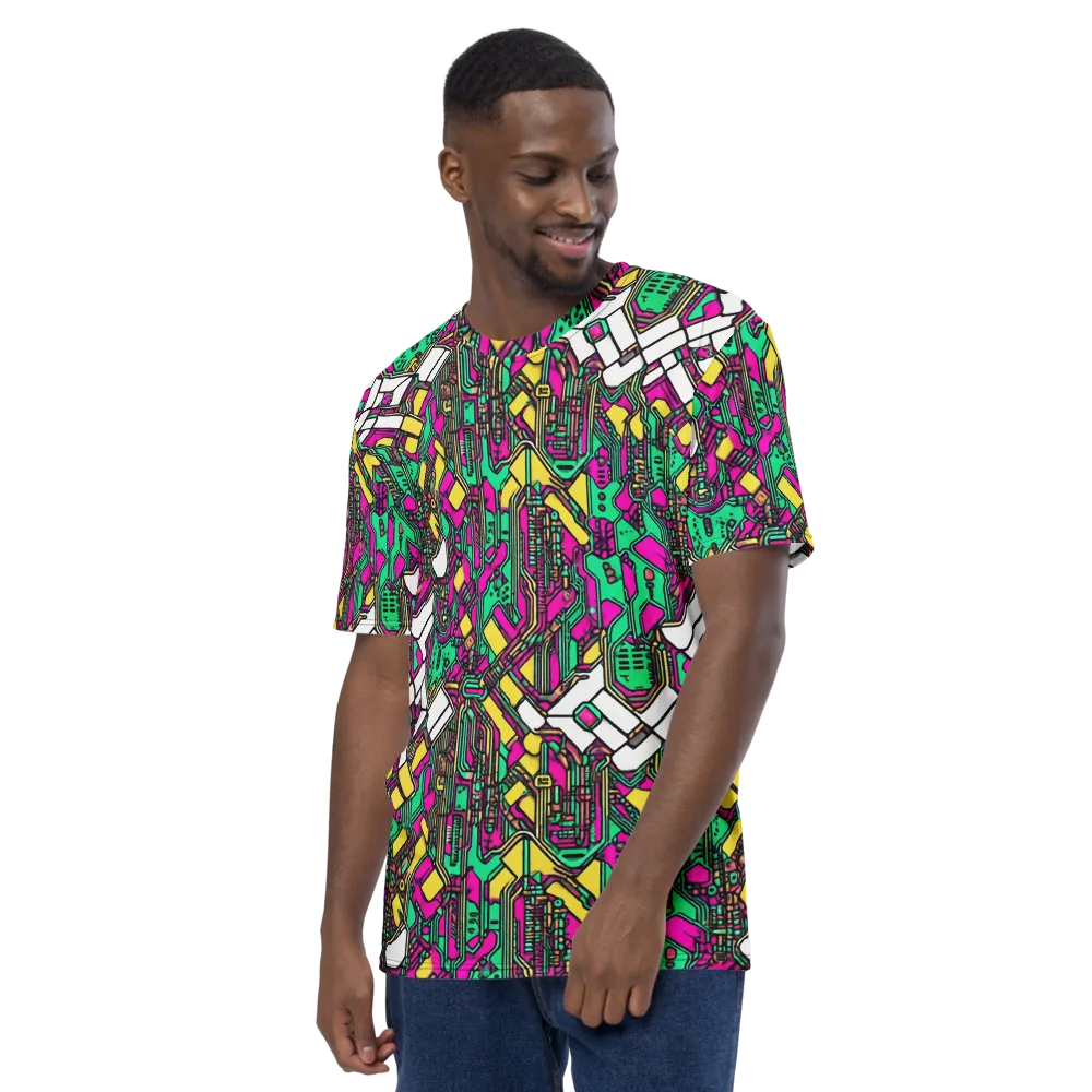 Synthwave Wiring on Men's Crew Neck T-Shirt — Left