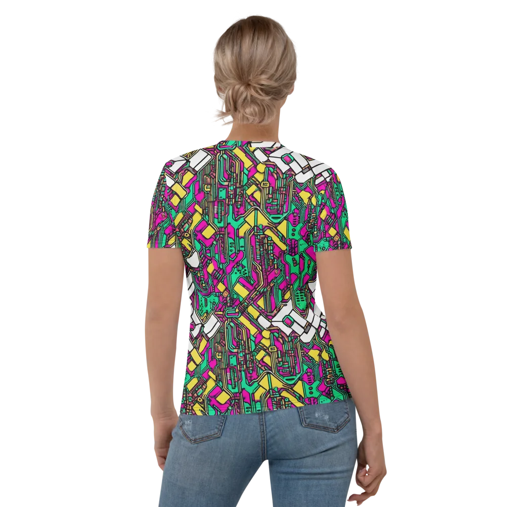 Synthwave Wiring on Women's Crew Neck T-Shirt — Back