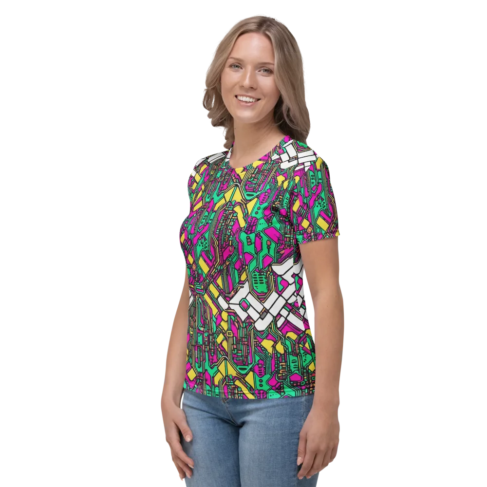 Synthwave Wiring on Women's Crew Neck T-Shirt — Left