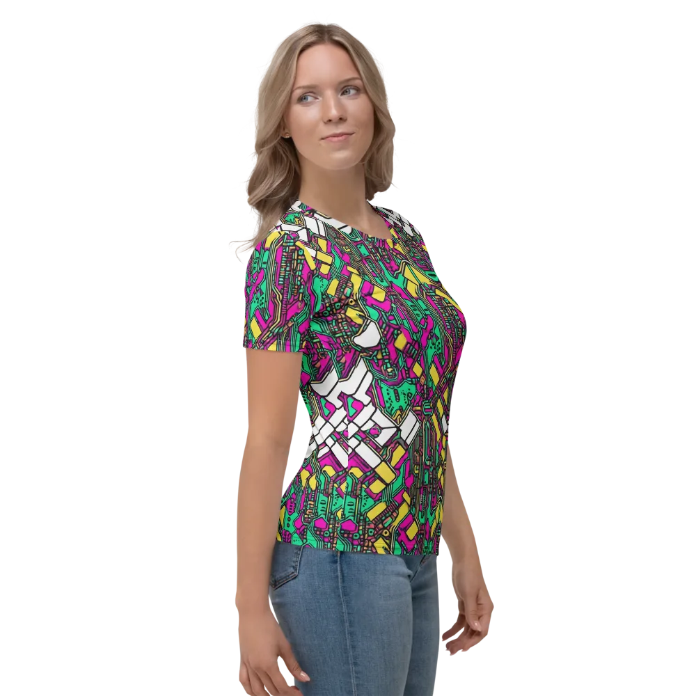 Synthwave Wiring on Women's Crew Neck T-Shirt — Right