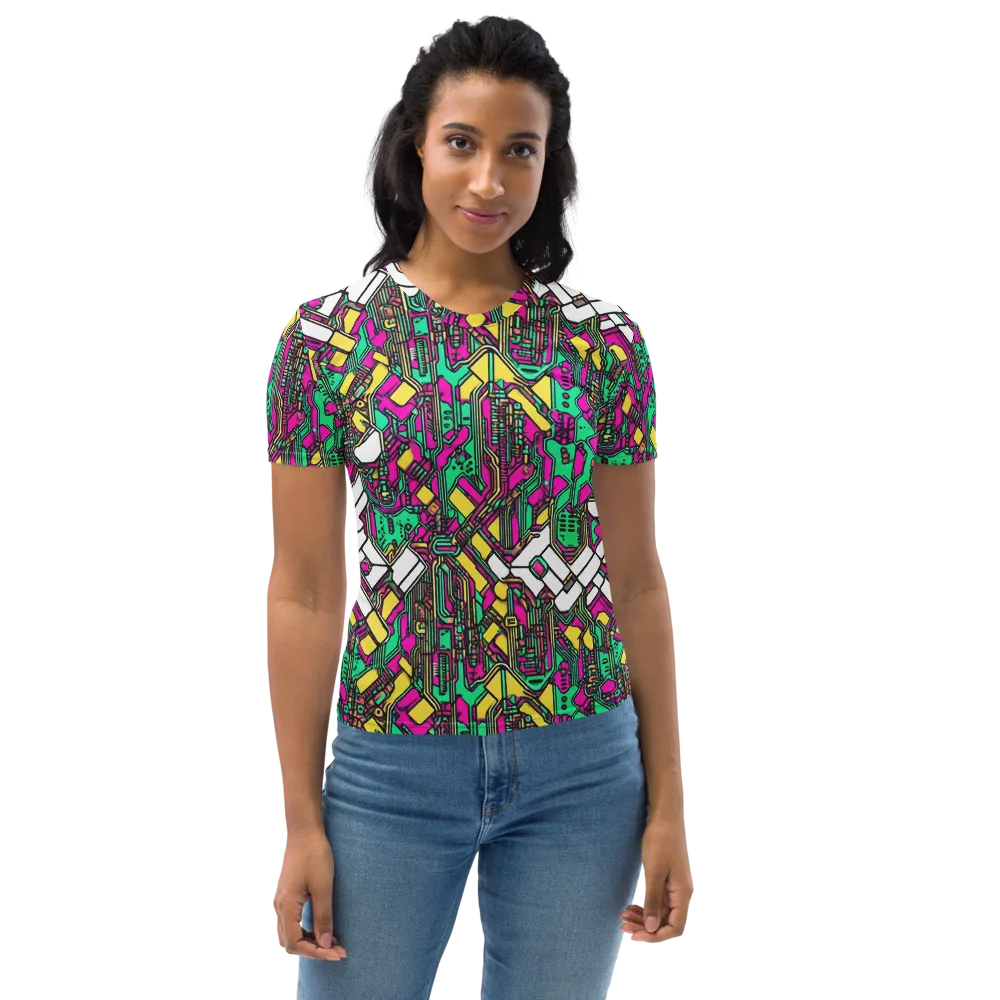 Synthwave Wiring on Women's Crew Neck T-Shirt — Front