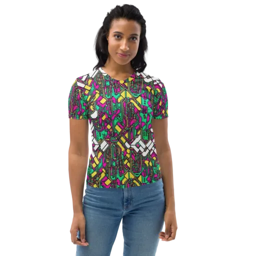 Synthwave Wiring on a Women's Crew Neck T-Shirt